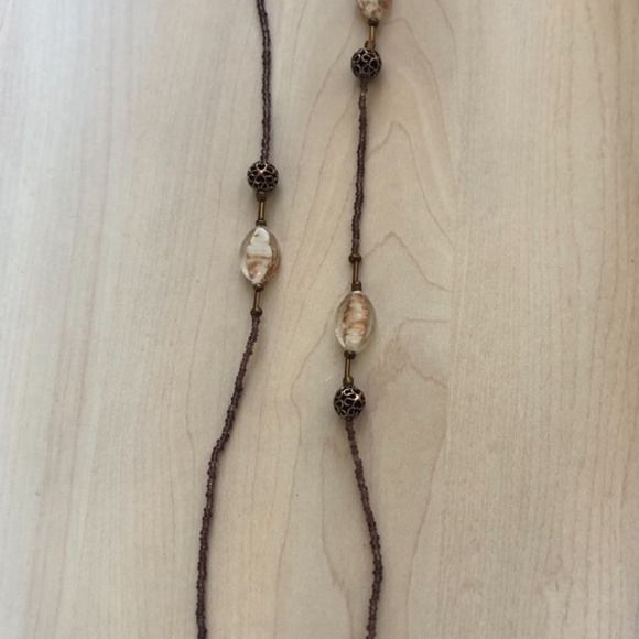 Handmade Plum Beaded Necklace with Copper Beads and Clear Beads - Picture 3 of 3